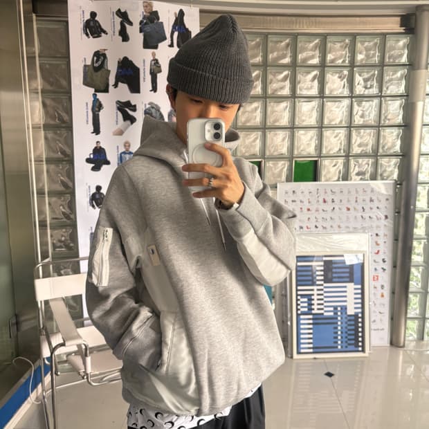 sponge sweat x nylon twill hoodie