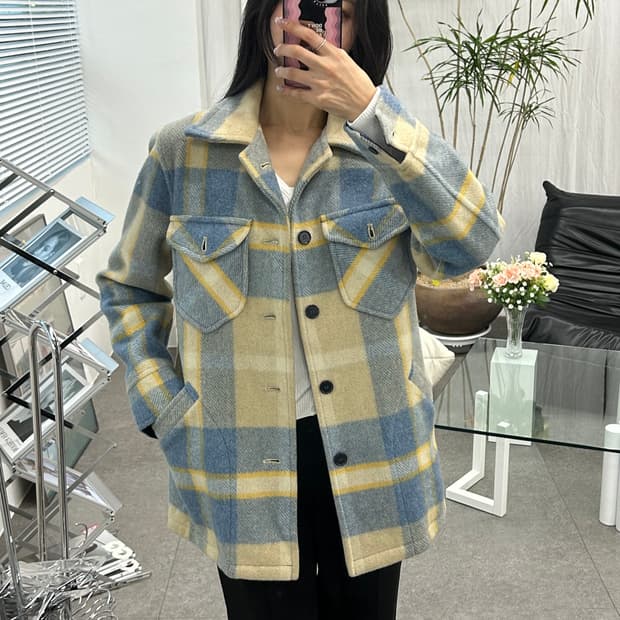 VOX 모직 체크 오버셔츠 자켓