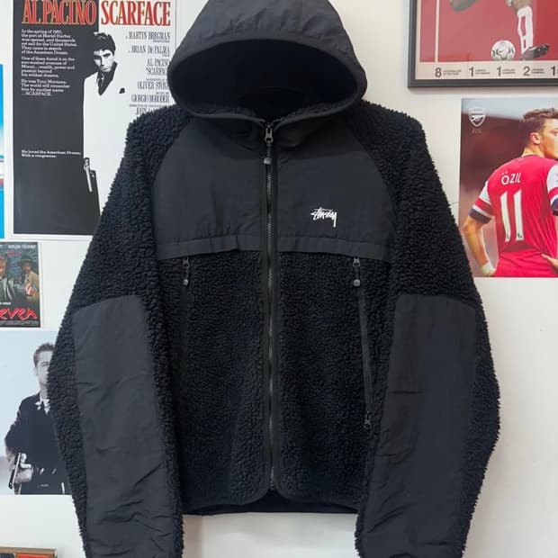 스투시 쉐르파 패널드 후드 자켓 블랙 후리스 플리스 빠글이