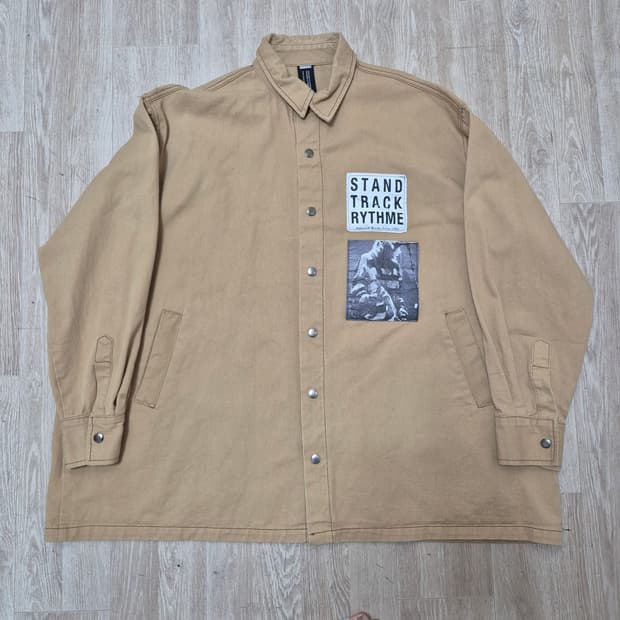 어텐션 빈티지 펑크 패치 워크웨어 오버핏 셔츠