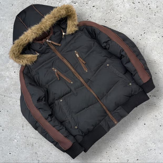 [100] JOFF 빈티지 후드 퍼 블랙 패딩 점퍼 B495