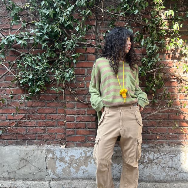 빈티지 베이지 카고 와이드 팬츠