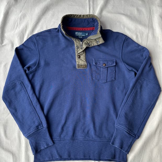 폴로 랄프로렌 밀리터리 반집업 엘보우패치 스웻셔츠 M