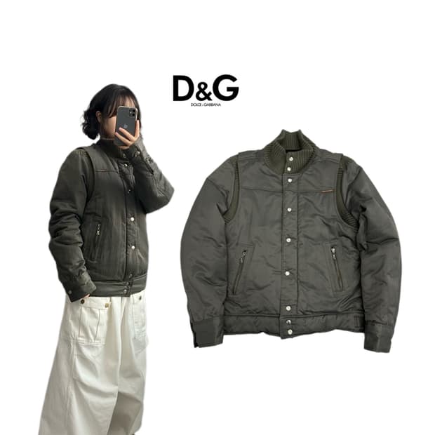돌체엔가바나 하이넥 봄버 자켓 카키