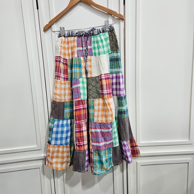 패치워크 체크 롱 스커트