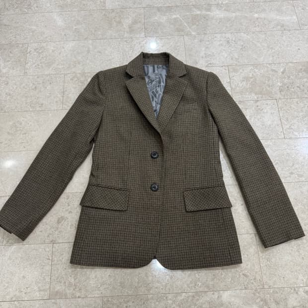 비비안 웨스트 우드 카키 체크 블레이저