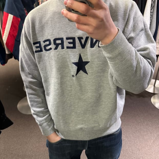 L)컨버스 빈티지 로고 포인트 그레이 스웻셔츠