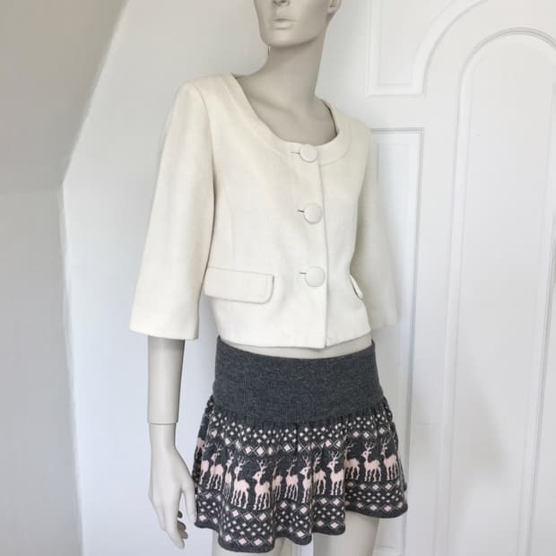 Cream White Big Button Short Coat