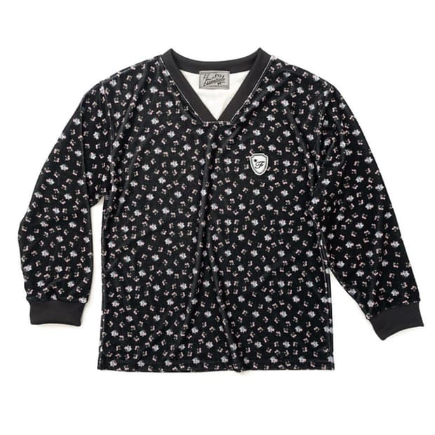 V neck flower terry shirt (black)