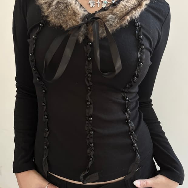 퍼 레이스 리본 롱슬리브