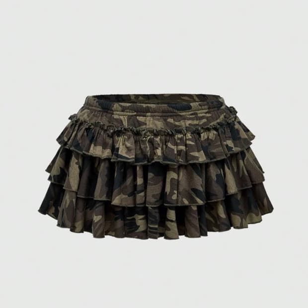 쉬인 카모 캉캉 스커트