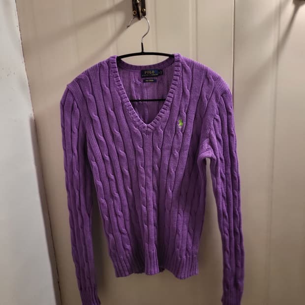 폴로 랄프로렌  브이넥 케이블 니트