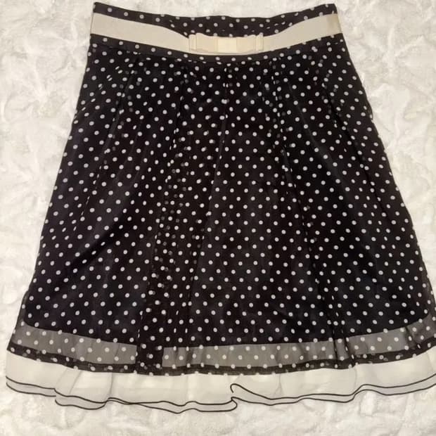 오네갸루 도트 리본 미디 스커트 빈티지 아일릿