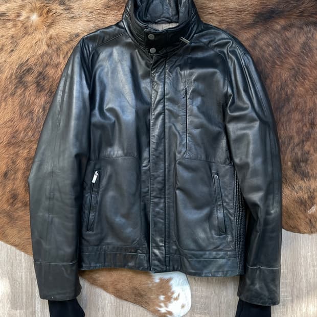 포르쉐 디자인 패션 하이 넥 레더 자켓