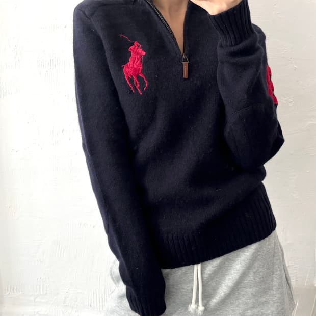 Polo 폴로 랄프로렌 레드 빅포니 램스울 하프집업