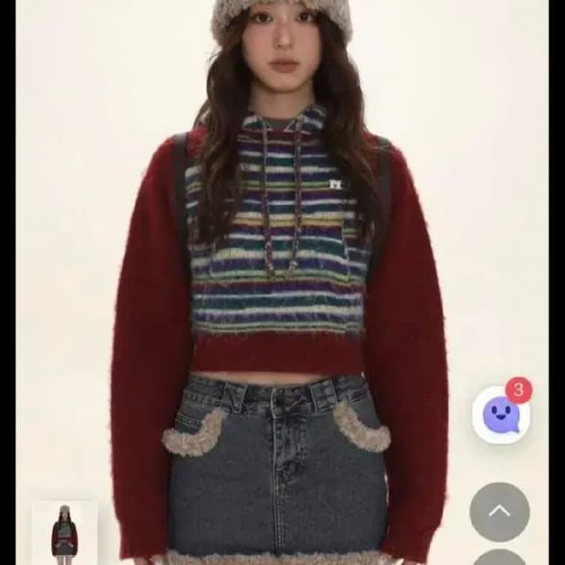 moromoro 빈티지 앙고라 크롭 후드 니트