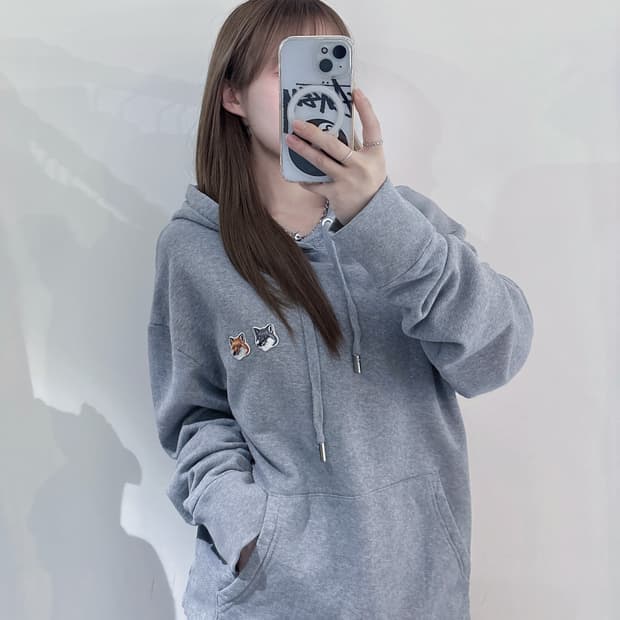 메종키츠네 더블폭스 그레이 후드