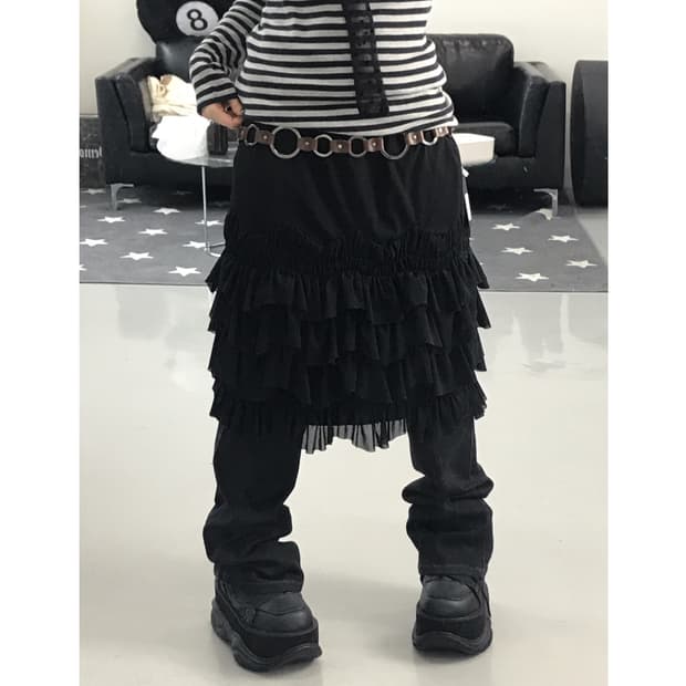 Jpn Black Frill Midi Skirts