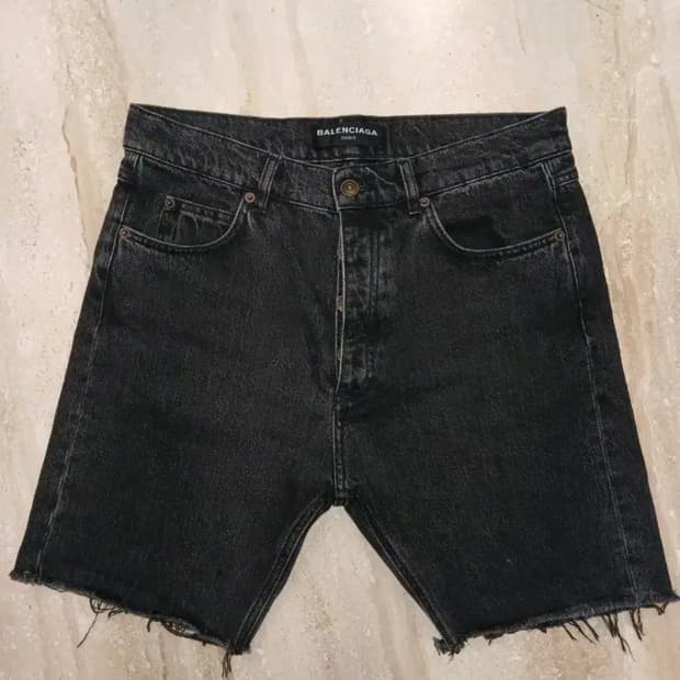 BALENCIAGA WASHED BLACK DENIM SHORTS