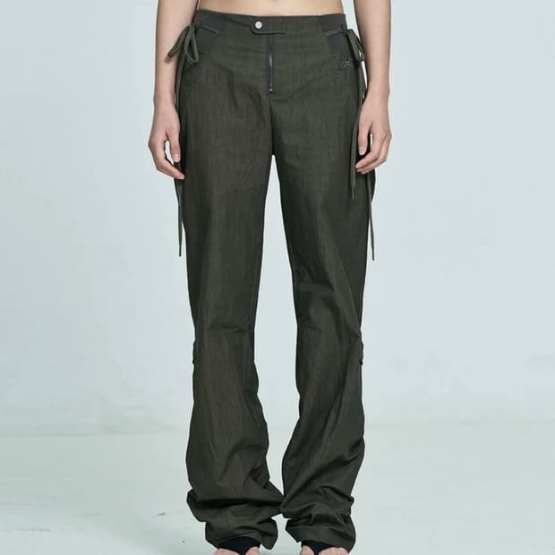 셋업이엑스이 Leg string vintage track pants 카키