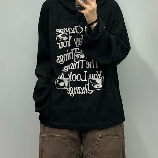 Vintage 빈티지 y2k 와투케 와플 니트 후드티