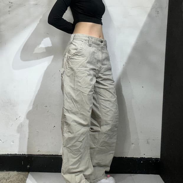 칼하트 b151 베이지 가죽탭 카펜터 와이드 워크 팬츠 바지 34