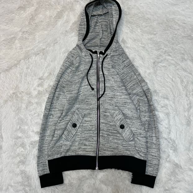 white melange hood zip-up