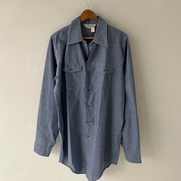 80's vtg Key imperial Chambray Blue shir