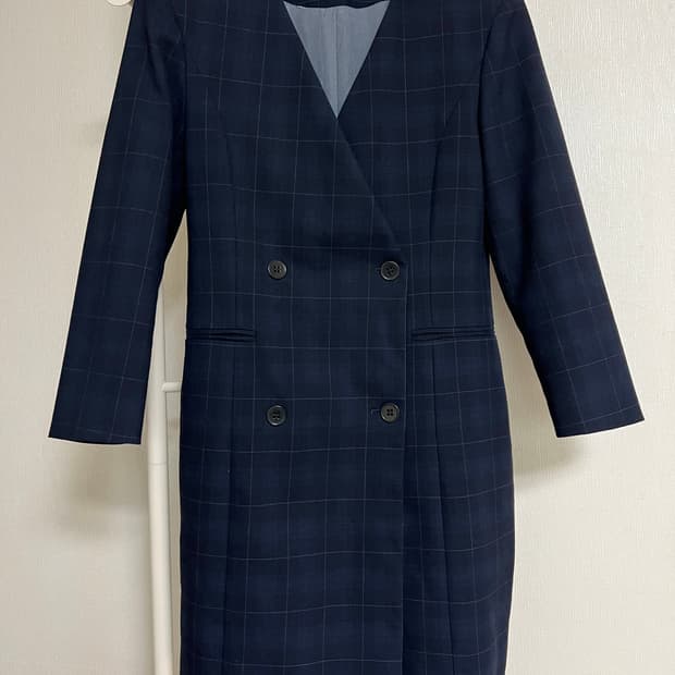 maje 마쥬 체크 노카라 더블 미니 원피스