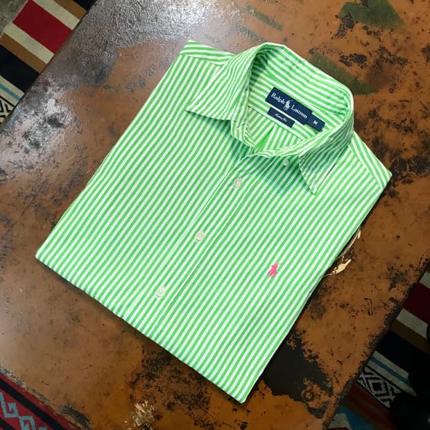 폴로랄프로렌 라이트 그린 스트라이프 코튼 셔츠 남성 102 여성 루즈핏 