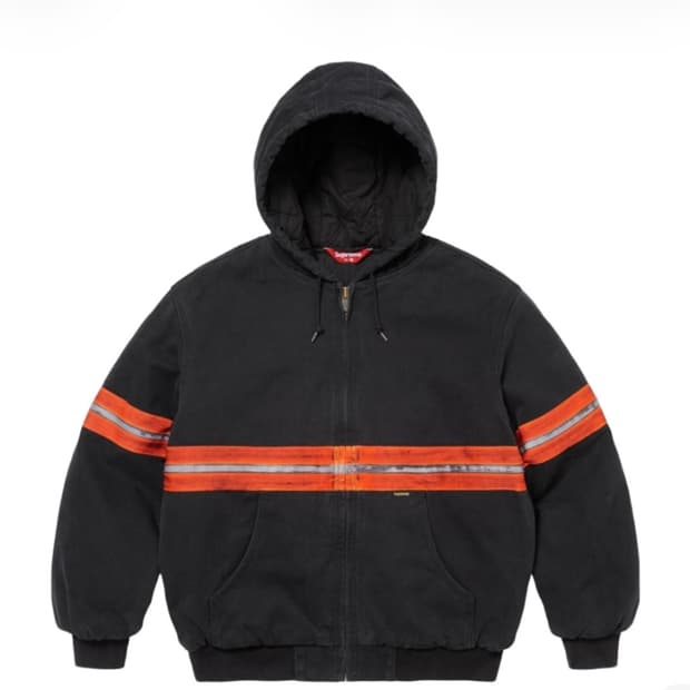 슈프림 리플렉티브 스트라이프 후드 워크 자켓 블랙 - 24FW