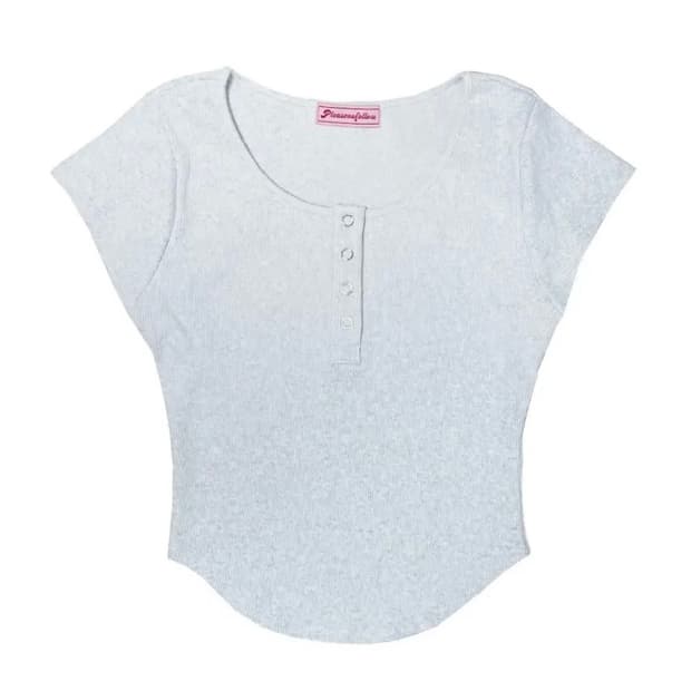 플리즈노팔로우 제니탑 반팔 멜란지그레이