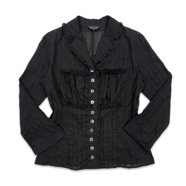 빈티지 DUAL VIEW 블랙 시스루 레이스 프릴 셔츠