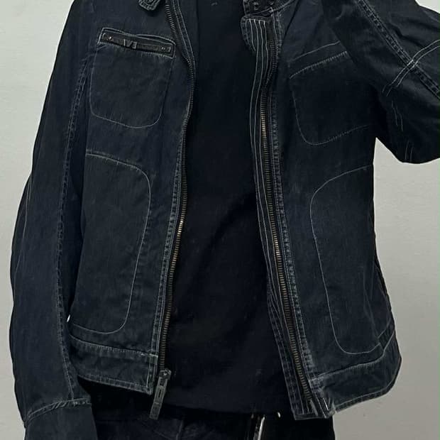 엠포리오 아르마니 멀티포켓 EA가죽 매장판 데님 바이커 자켓(L)