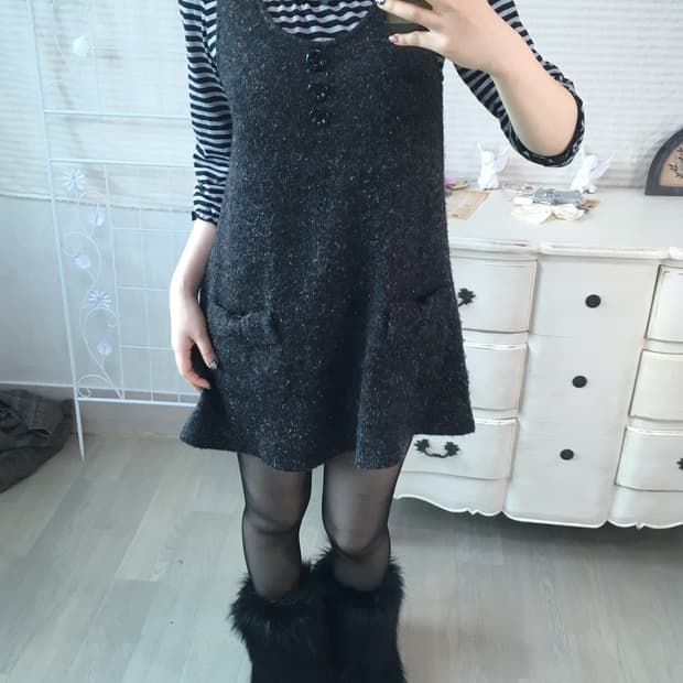 Set)stripe frill t + ribbon one piece