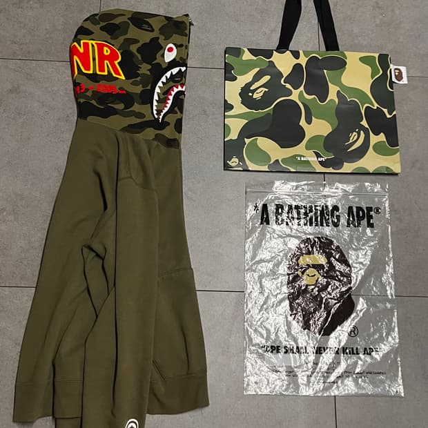 베이프 올리브 녹계 샤크 후드집업 