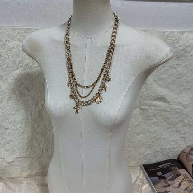 빈티지 중세 십자가  쿠바체인 레이어드 목걸이