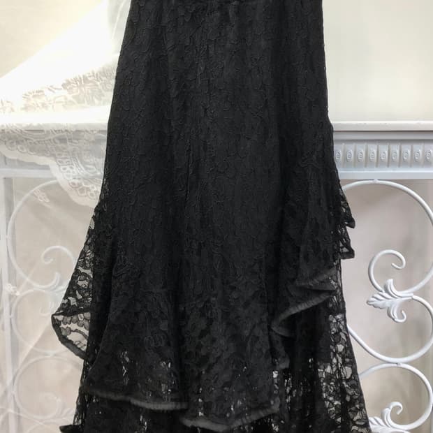 black lace layered long skirt