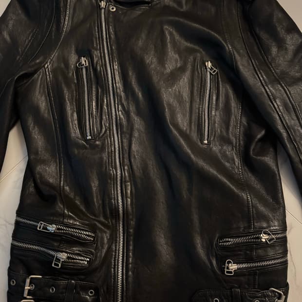 Vintage 램스킨 바이커 사선 지퍼 디테일 절개 라이더 가죽자켓