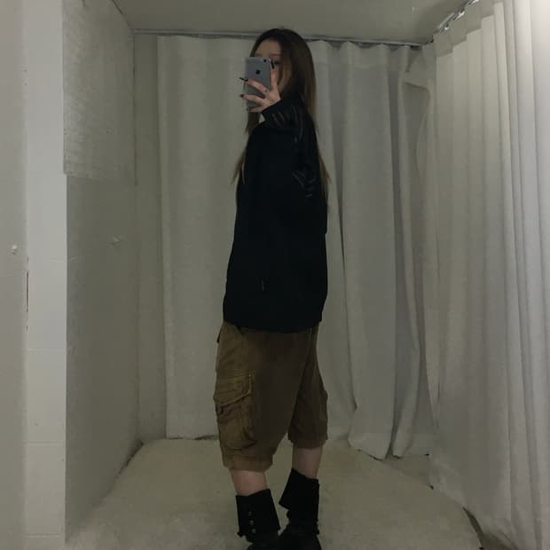 빈티지 빅포켓 베이지브라운 카고 버뮤다 팬츠