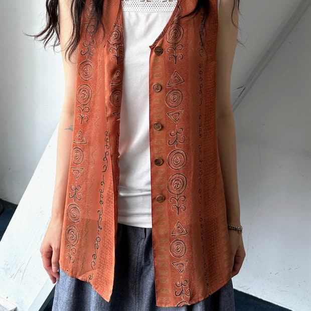 Vintage patterned 2way sheer sleeveless 