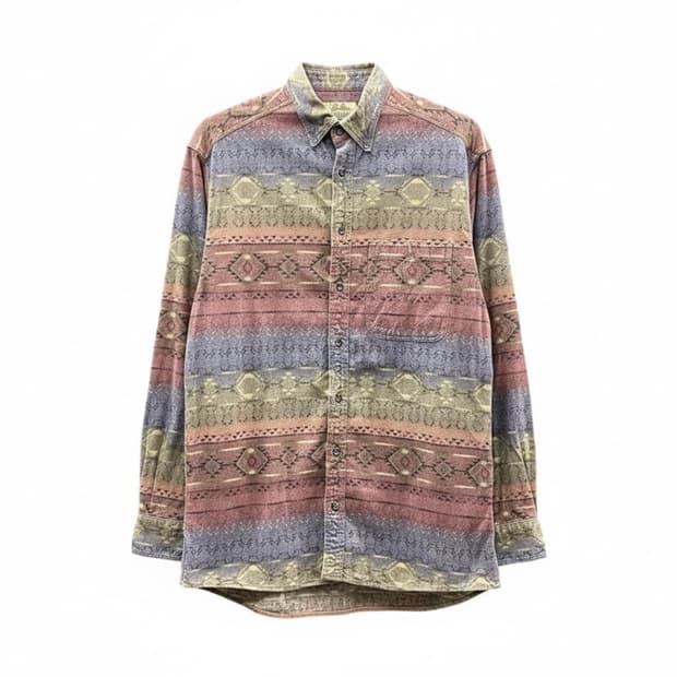 USA VINTAGE 플란넬 셔츠 웨스턴 아즈텍 패턴 디테일 핑크 블루