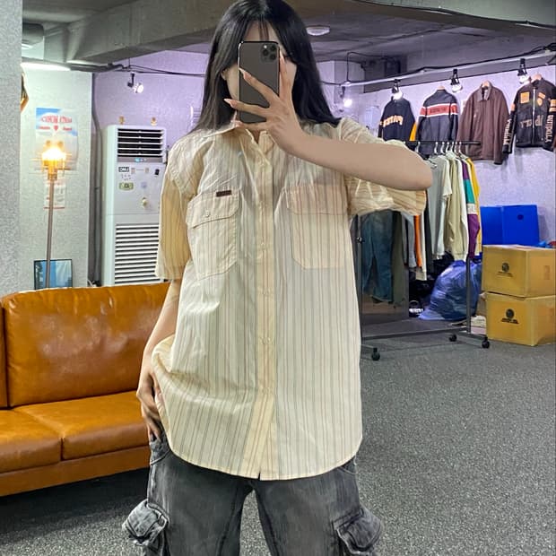 칼하트 스트라이프 반팔 워크 셔츠 B5201
