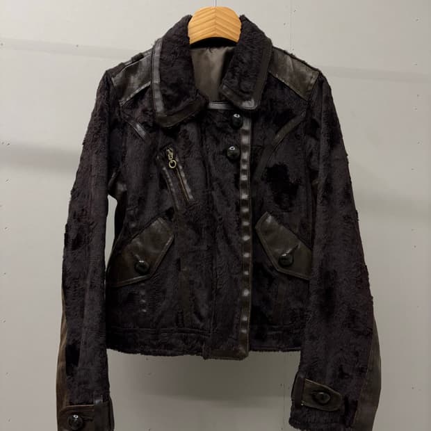 브라운 에코 퍼 래더자켓 y2k