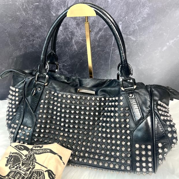 Burberry 올오버 레더 스터드 에덴햄 락시크 펑크 보스턴백