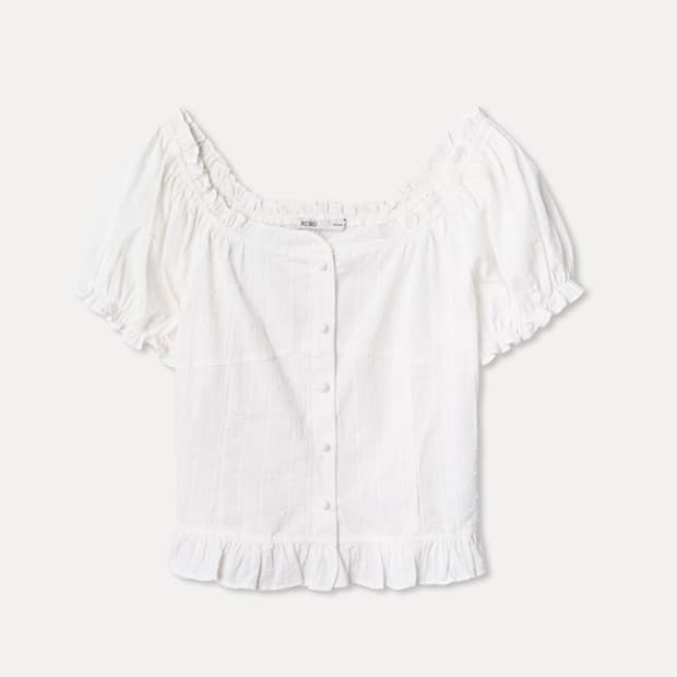 미쏘 화이트 프릴 퍼프 블라우스 