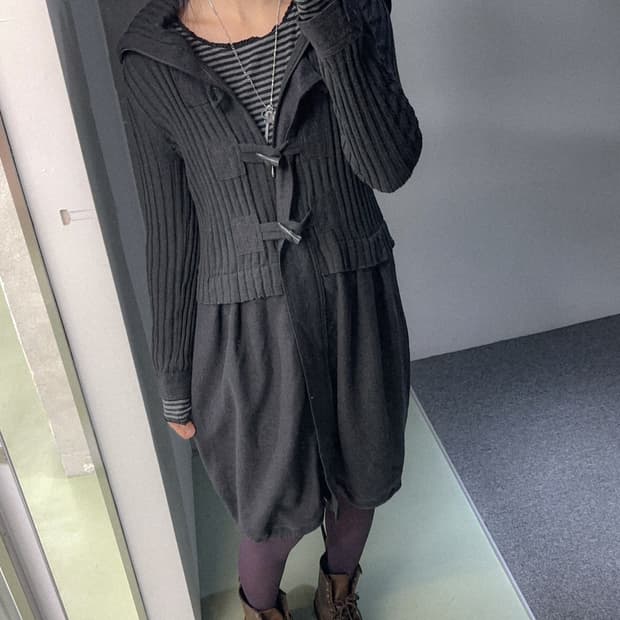 duffle hood knit/wool zip jacket(gray)