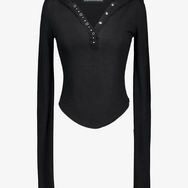 이퓨커멘츠 메탈 스터드 후드 롱슬리브 탑 BLACK