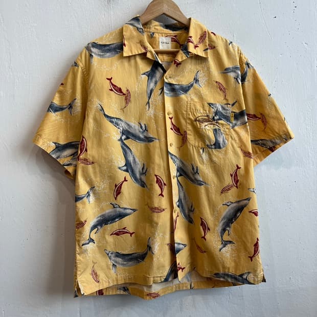 Karl Helmut 칼헬무트 돌고래 알로하 셔츠 Made in JPN