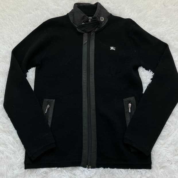 버버리 블랙라벨 레더 니트 집업 o-783 y2k 스트릿 갸루 펑키 일본